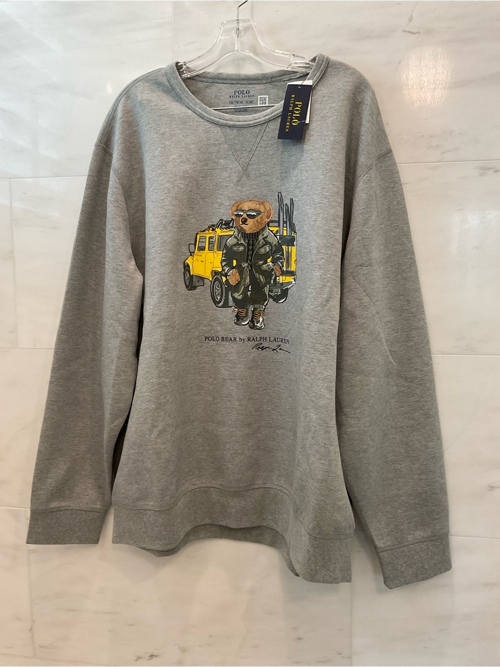 Polo Ralph Lauren Heather Gray DEFENDER BEAR Double Knit Sweatshirt 2XL W5